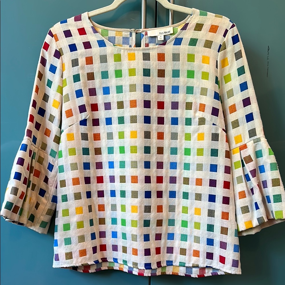 Anthropology Multicolored Boxy Blouse 3/4 Sleeve